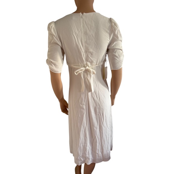 Wilfred Aritzia White Puff Sleeve Midi Dress Sweetheart Neck Ruched Size 2 - Picture 2 of 15